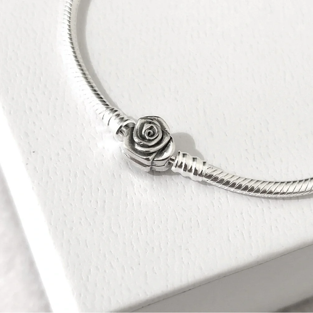 PANDORA Moments Rose Clasp Snake Chain Bracelet (20cm/7.9”|fit wrist 7.1”) w/box - Picture 4 of 7